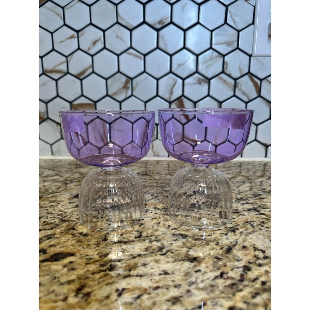 🌸 Threshold 2X Purple Clear Cocktail Glass or Ice Cream Glass Set New